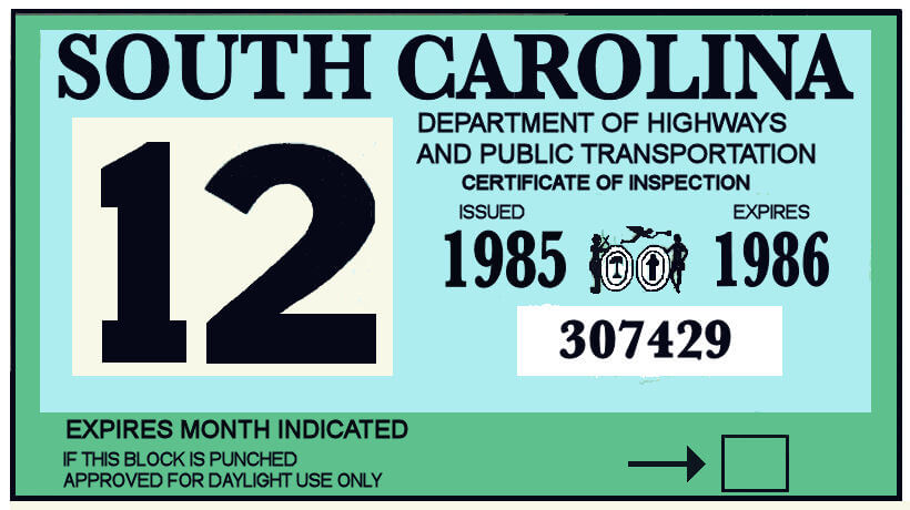 (image for) 1985-86 South Carolina Inspection Sticker